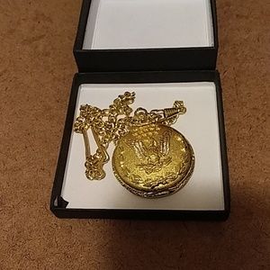 Gold Pocket Watch with Chain working New battery installed take a look